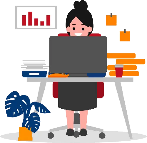An administrative assistant sitting at a desk working on a computer