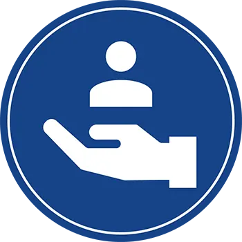 Bih hand holding a person silhouette on a blue background symbolizing experienced coaches